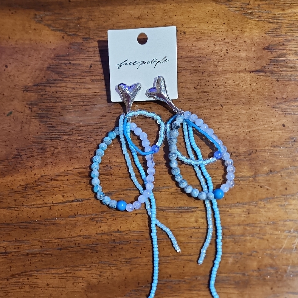 Free People Silver and Blue Beaded Earrings